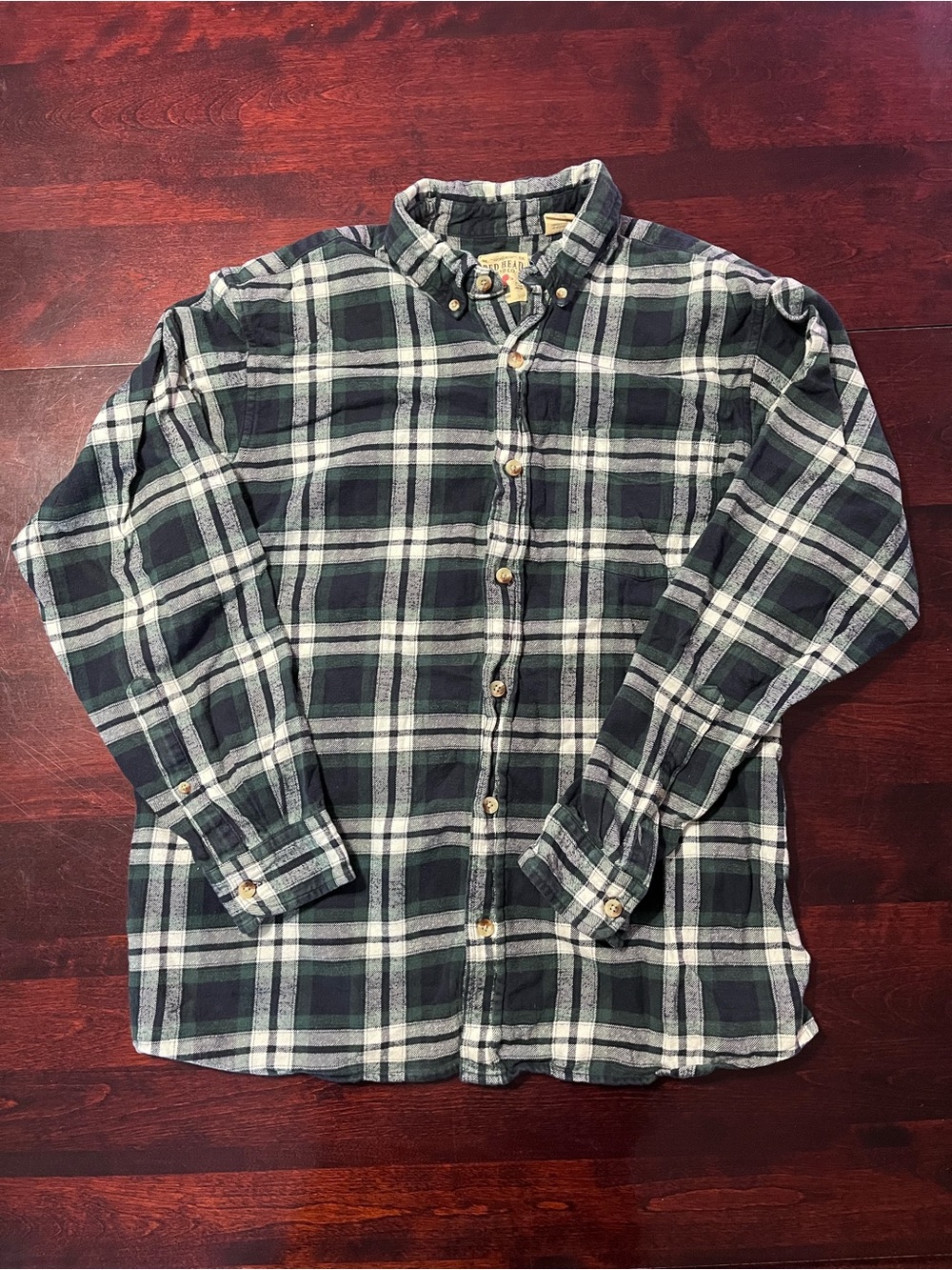 RedHead Dark Green and White Plaid Button-Down Shirt